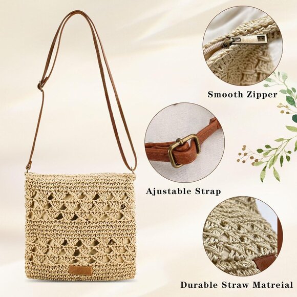 Handmade Bohemian Straw Crossbody Bag for Women Perfect for Beach and Travel - Picture 4 of 6